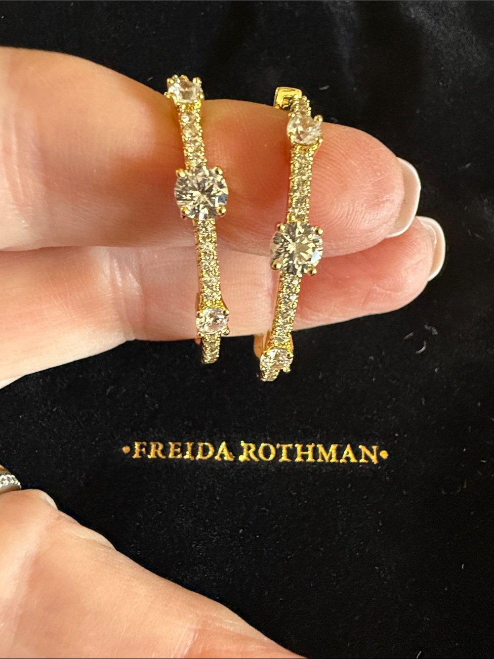 Freida Rothman Gold Inside Out Crystal Hoop Earrings